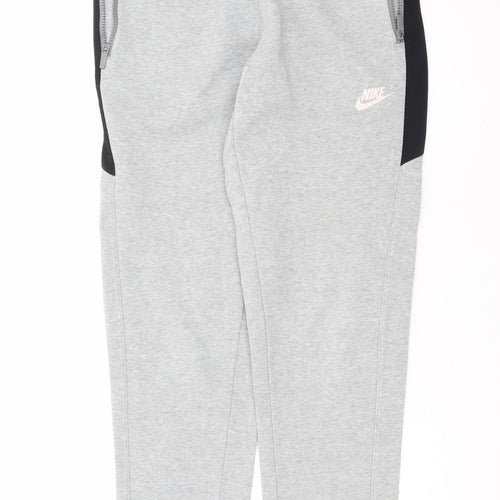 Nike Men's Grey Jogger Trousers M Regular Fit Fleece Zip Pockets