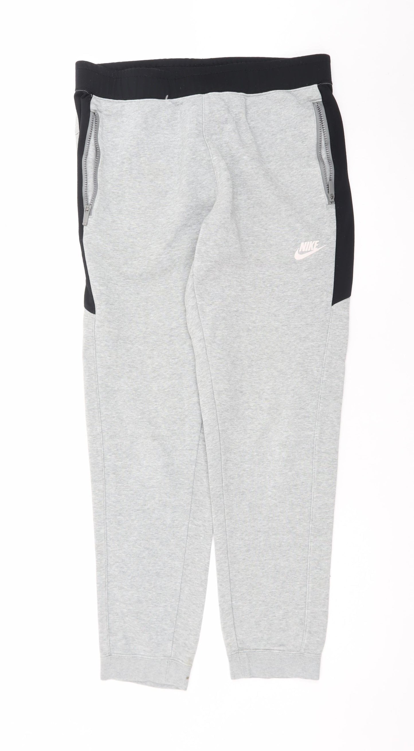 Nike Men's Grey Jogger Trousers M Regular Fit Fleece Zip Pockets
