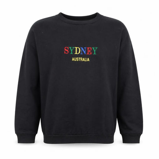 Front view of Golden Swan Men’s Black Sydney Australia Embroidered Cotton Sweatshirt L