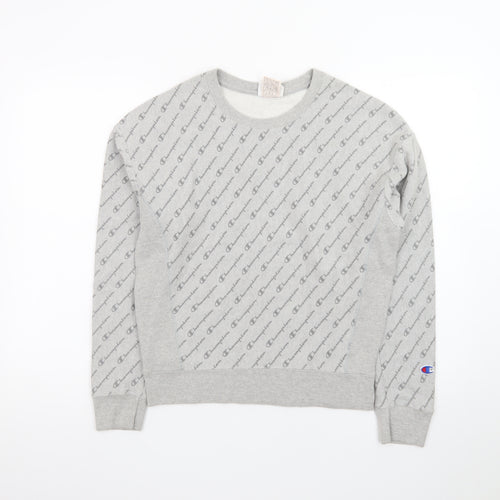 Champion Men's Grey Reverse Weave Logo Crew Neck Sweatshirt Small