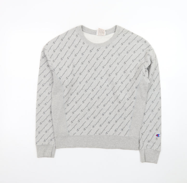 Champion Men's Grey Reverse Weave Logo Crew Neck Sweatshirt Small