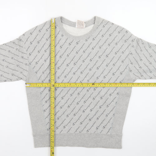 Champion Men's Grey Reverse Weave Logo Crew Neck Sweatshirt Small