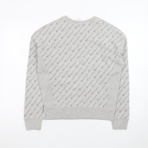 Champion Men's Grey Reverse Weave Logo Crew Neck Sweatshirt Small