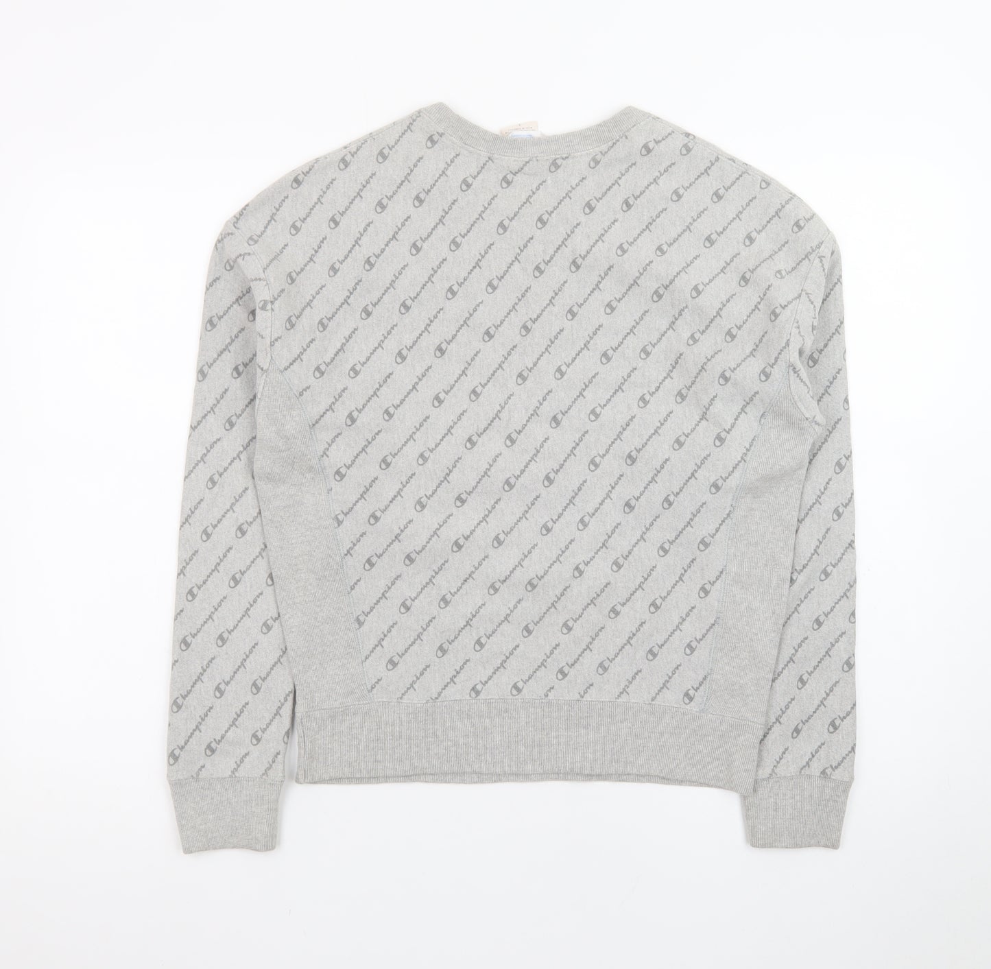 Champion Men's Grey Reverse Weave Logo Crew Neck Sweatshirt Small