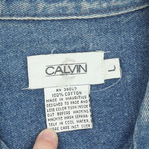 Calvin Mens Blue Denim Button Jacket L Classic 42in Vintage Style