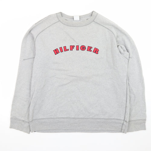 Tommy Hilfiger Men Grey Sweatshirt M Crew Neck Pullover Logo Cotton