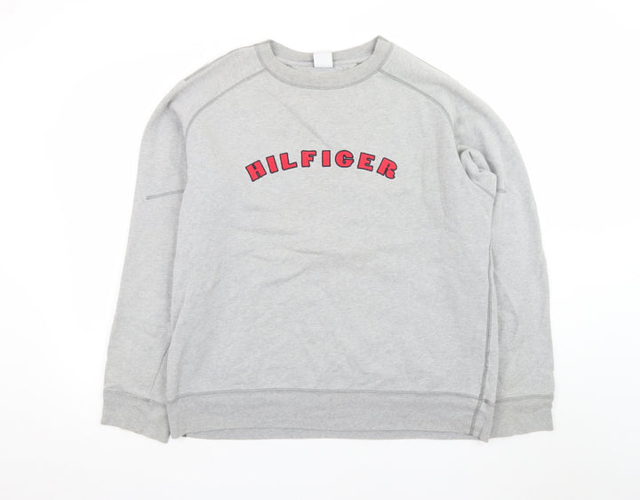 Tommy Hilfiger Men Grey Sweatshirt M Crew Neck Pullover Logo Cotton
