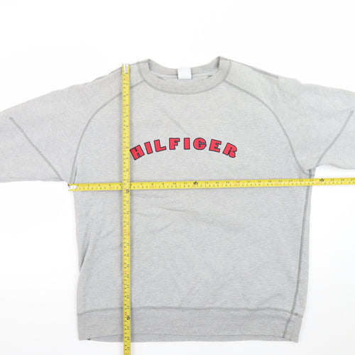 Tommy Hilfiger Men Grey Sweatshirt M Crew Neck Pullover Logo Cotton