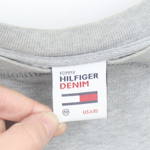 Tommy Hilfiger Men Grey Sweatshirt M Crew Neck Pullover Logo Cotton
