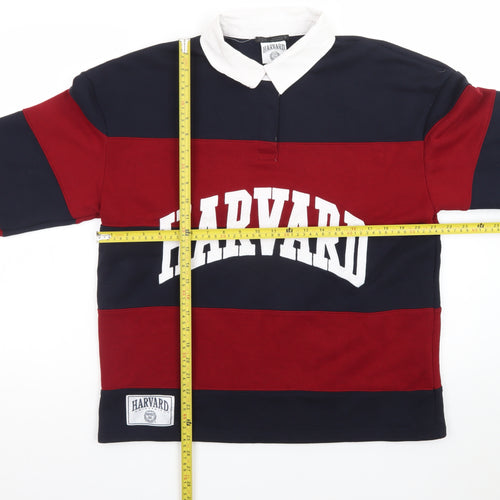 Zara Men Red & Navy Harvard Rugby Sweatshirt S Collared Striped Logo