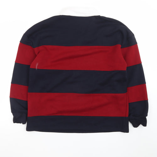 Zara Men Red & Navy Harvard Rugby Sweatshirt S Collared Striped Logo