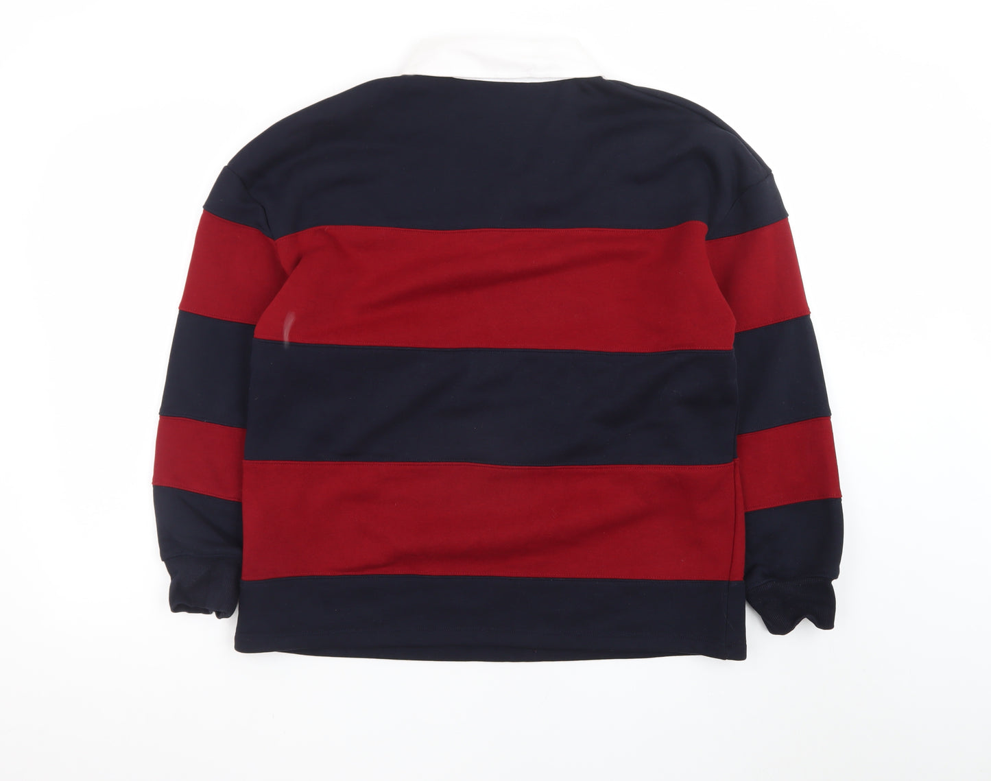 Zara Men Red & Navy Harvard Rugby Sweatshirt S Collared Striped Logo