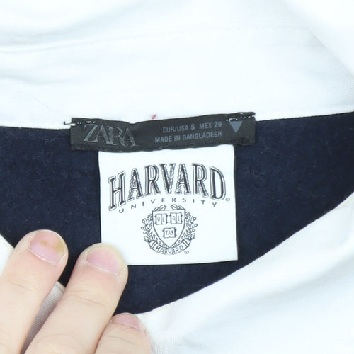 Zara Men Red & Navy Harvard Rugby Sweatshirt S Collared Striped Logo