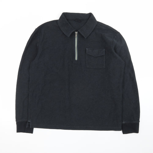 Marks and Spencer Men's Black L 1/4 Zip Collared Sweatshirt