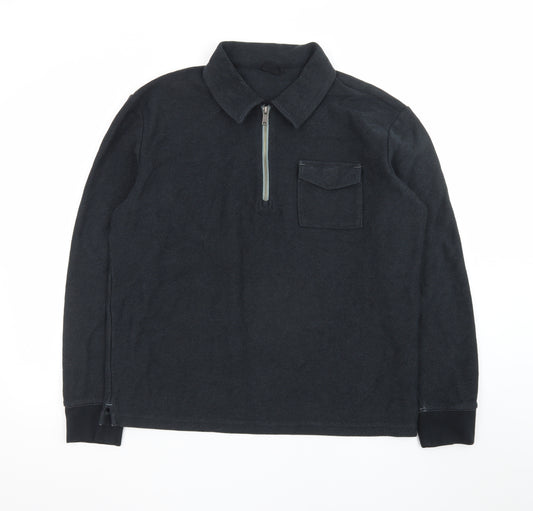 Marks and Spencer Men's Black L 1/4 Zip Collared Sweatshirt