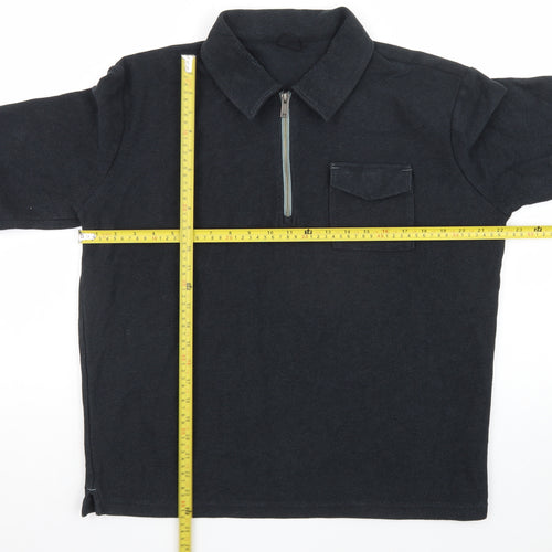 Marks and Spencer Men's Black L 1/4 Zip Collared Sweatshirt