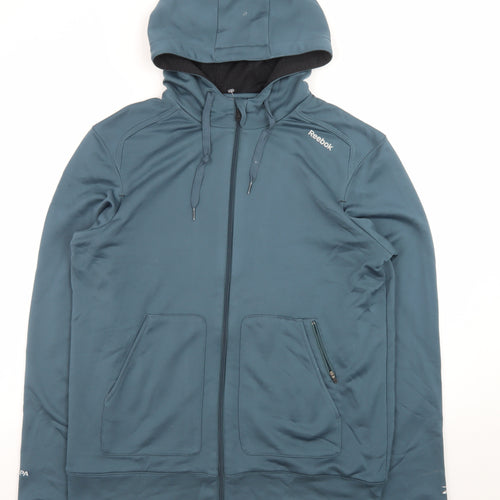 Reebok Men Blue Full Zip Hoodie Size M Regular Fit Sportswear