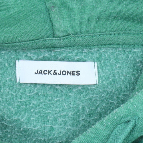 Jack & Jones Men Green L Pullover Hoodie Graphic Print Fleece