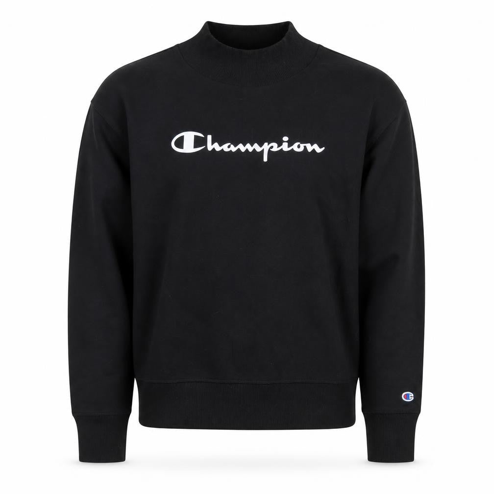 Front view of Champion Men's Black Mock Neck Pullover Sweatshirt, size S