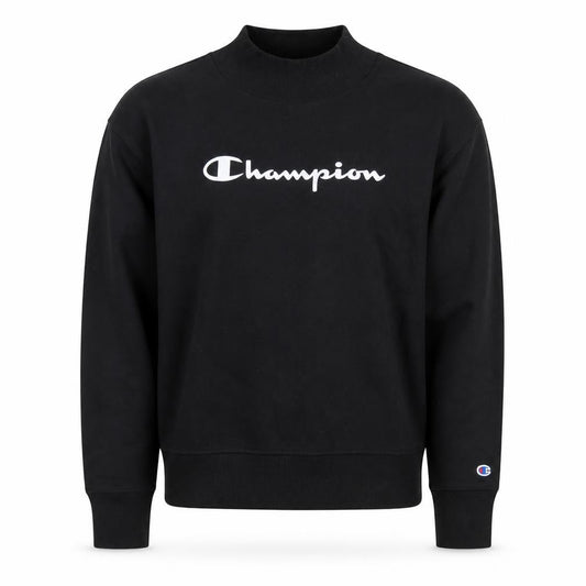 Front view of Champion Men's Black Mock Neck Pullover Sweatshirt, size S