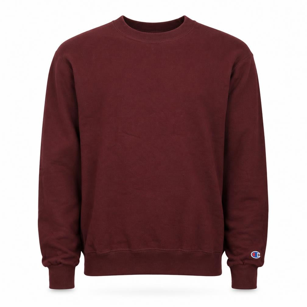 Front view of Champion Men's Red Pullover Crew Neck Sweatshirt, size S