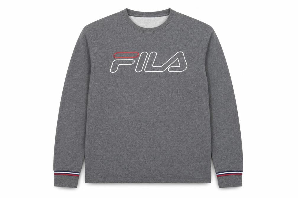 Front view of Fila Men's Grey Logo Pullover Sweatshirt, size M