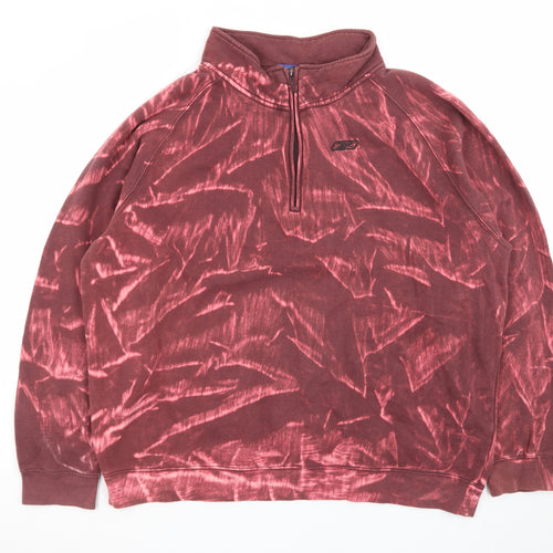 Reebok Men's Burgundy 1/2 Zip Sweatshirt XXL Cotton Blend Tie-Dye Style