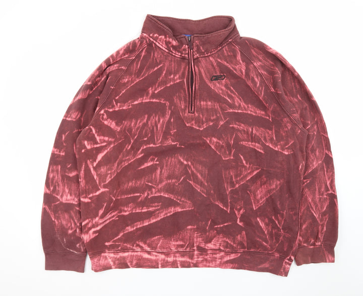 Reebok Men's Burgundy 1/2 Zip Sweatshirt XXL Cotton Blend Tie-Dye Style