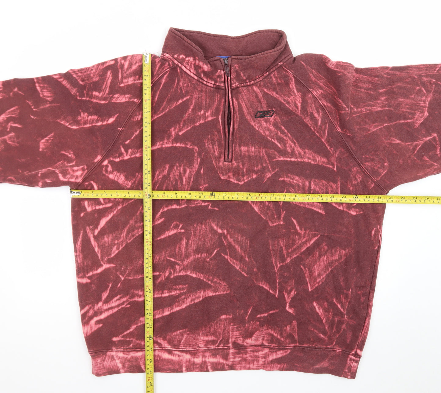 Reebok Men's Burgundy 1/2 Zip Sweatshirt XXL Cotton Blend Tie-Dye Style