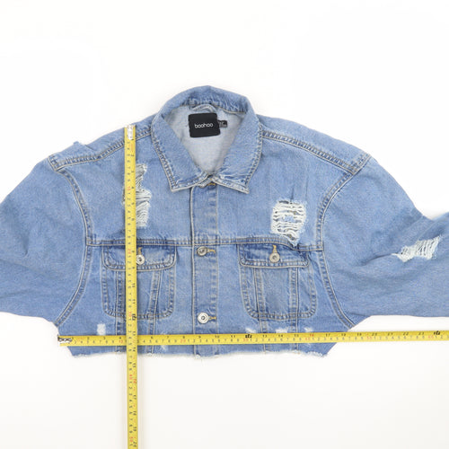 Boohoo Women's Blue Cropped Distressed Denim Jacket UK 10