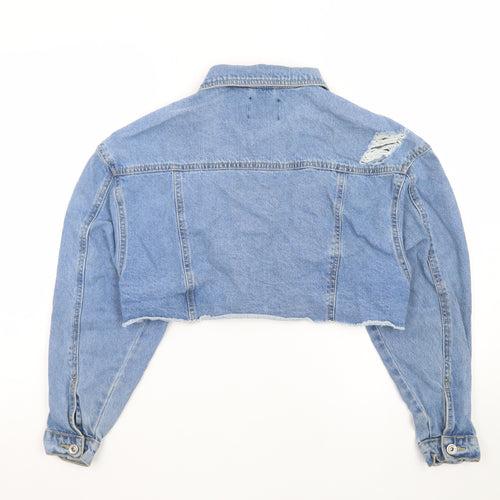 Boohoo Women's Blue Cropped Distressed Denim Jacket UK 10