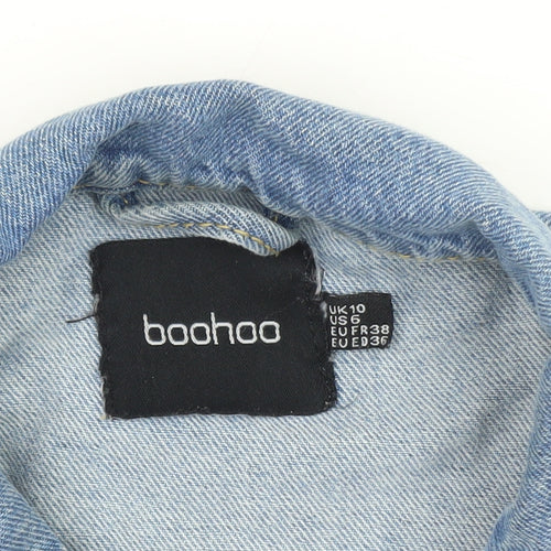 Boohoo Women's Blue Cropped Distressed Denim Jacket UK 10