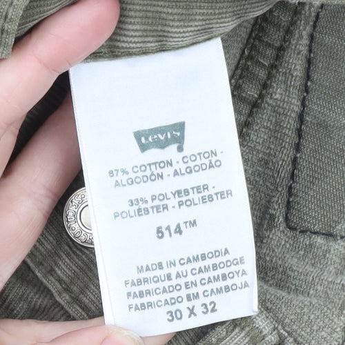 Levi's Men's Green Corduroy 514 Straight Trousers 30x32