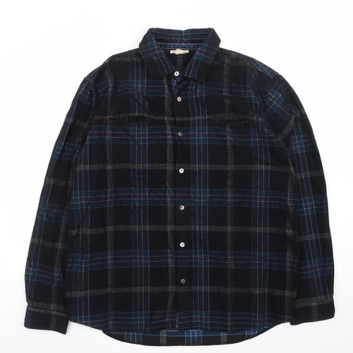 Carbon2Cobalt Men's Blue Plaid Cotton Button-Up Shirt Size L