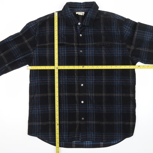 Carbon2Cobalt Men's Blue Plaid Cotton Button-Up Shirt Size L