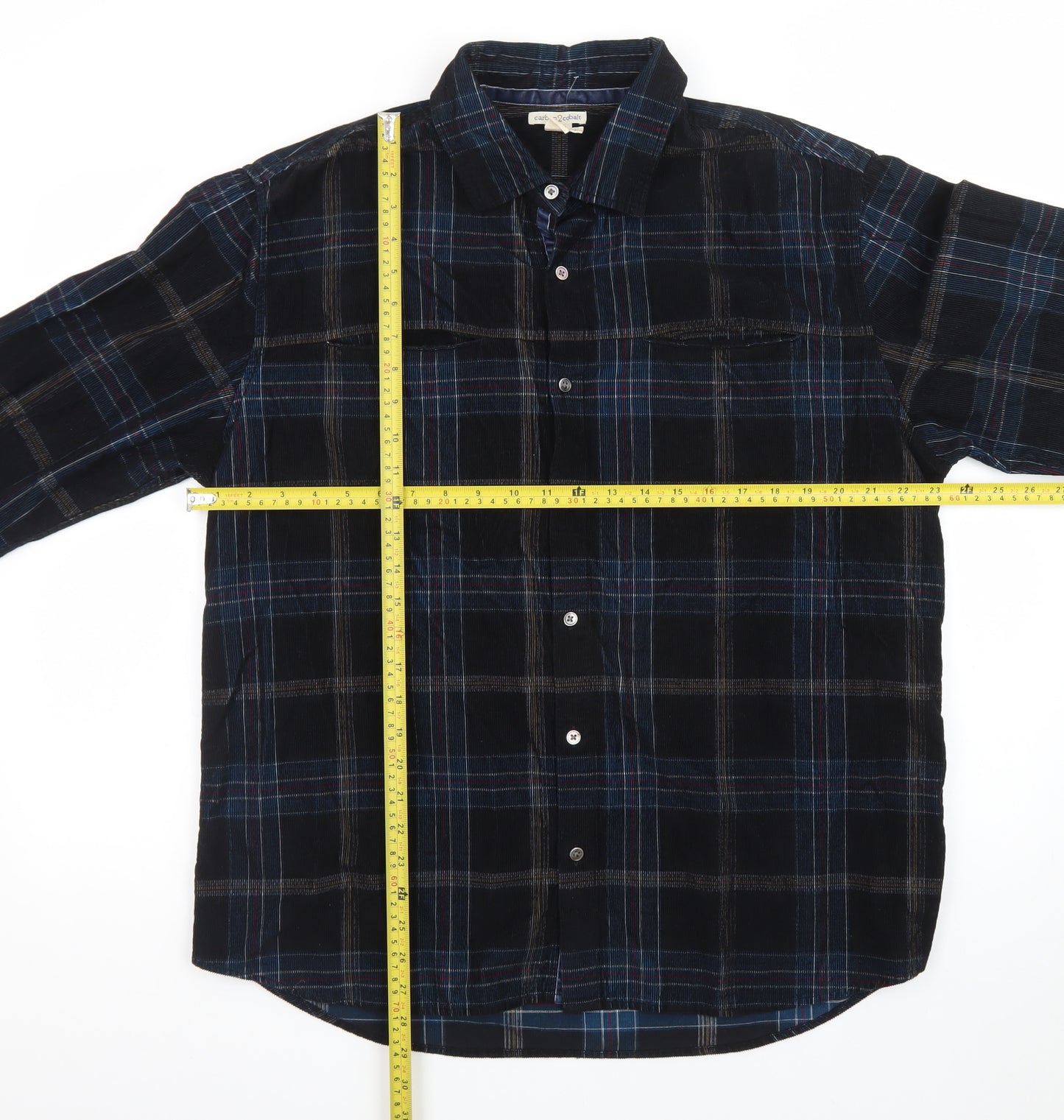 Carbon2Cobalt Men's Blue Plaid Cotton Button-Up Shirt Size L