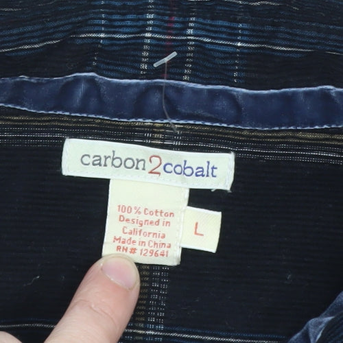 Carbon2Cobalt Men's Blue Plaid Cotton Button-Up Shirt Size L