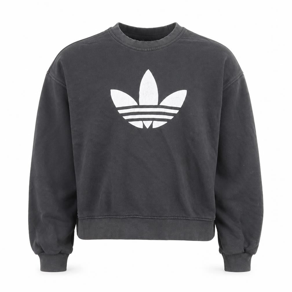 Front view of Adidas Men's Black Long Sleeve Crew Neck Sweatshirt, size 34