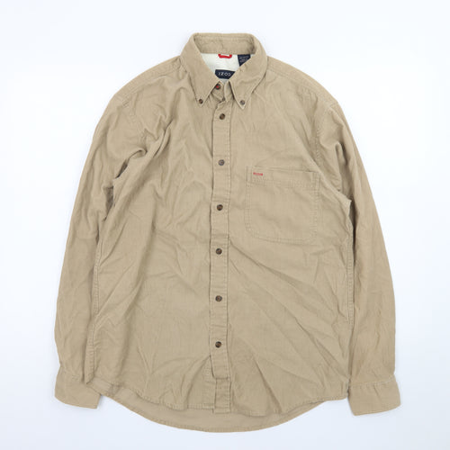 Izod Men’s Beige Corduroy Long Sleeve Button-Up Shirt Size S