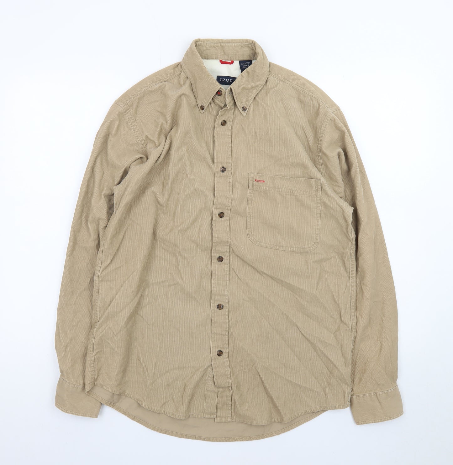 Izod Men’s Beige Corduroy Long Sleeve Button-Up Shirt Size S