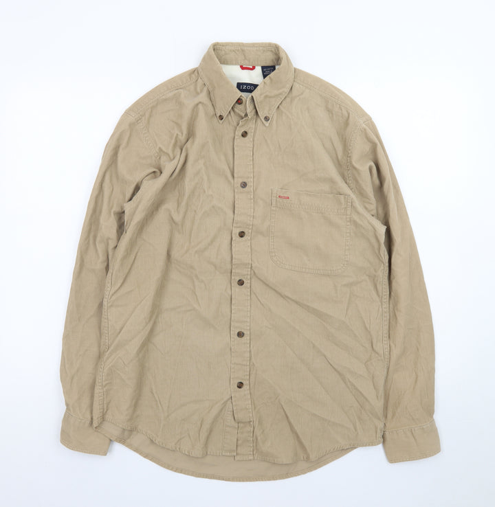 Izod Men’s Beige Corduroy Long Sleeve Button-Up Shirt Size S