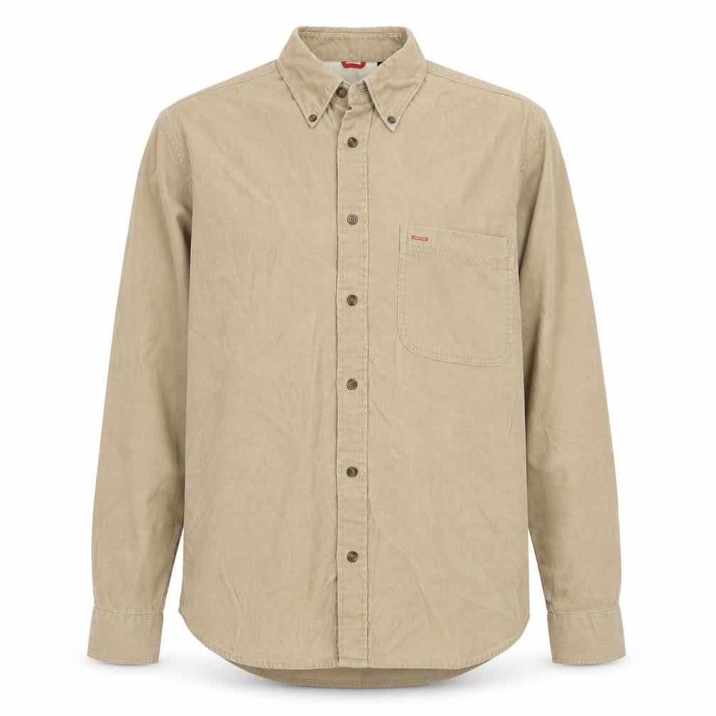 Izod Men’s Beige Corduroy Long Sleeve Button-Up Shirt Size S
