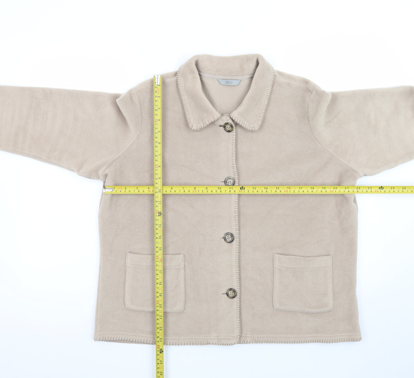 Marks and Spencer Womens Beige Fleece Button Jacket Size 18