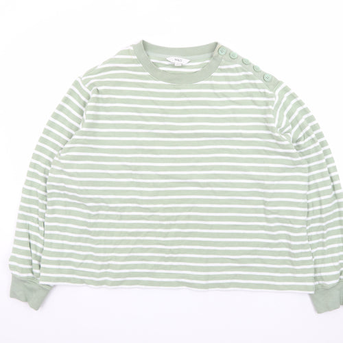 Marks and Spencer Women’s Green Striped Cotton Pullover Jumper XL