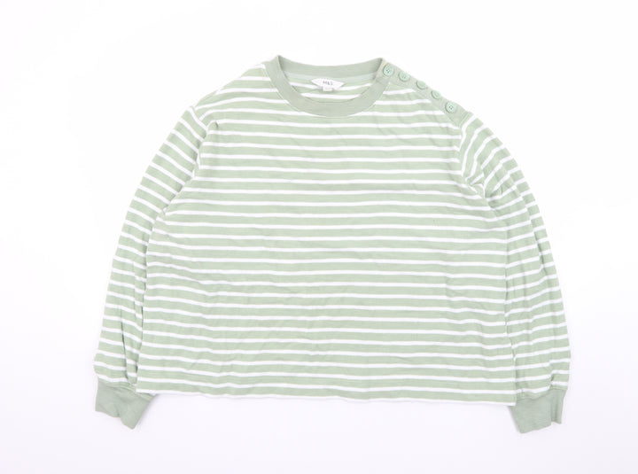 Marks and Spencer Women’s Green Striped Cotton Pullover Jumper XL