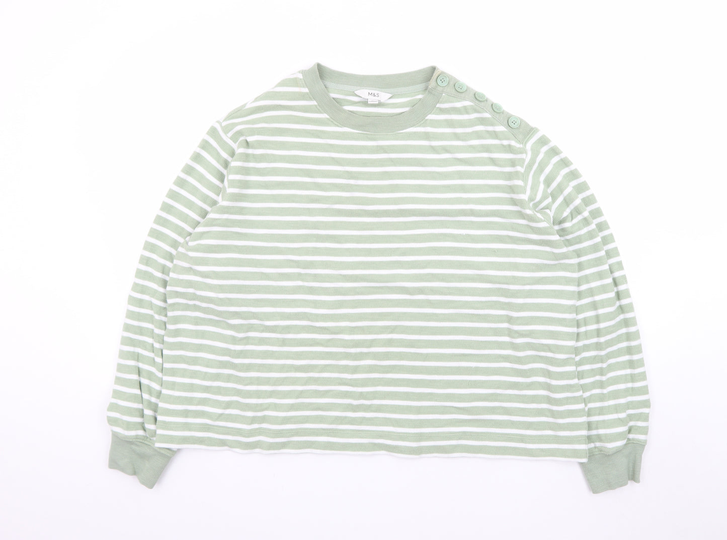 Marks and Spencer Women’s Green Striped Cotton Pullover Jumper XL