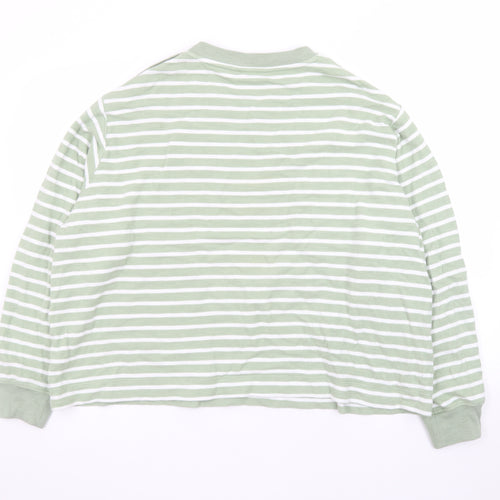 Marks and Spencer Women’s Green Striped Cotton Pullover Jumper XL