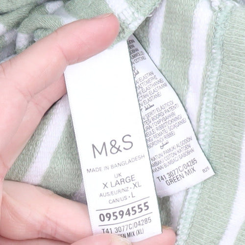 Marks and Spencer Women’s Green Striped Cotton Pullover Jumper XL