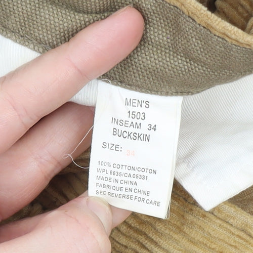 Woolrich Men's Beige Corduroy Pleated Trousers 34W 34L
