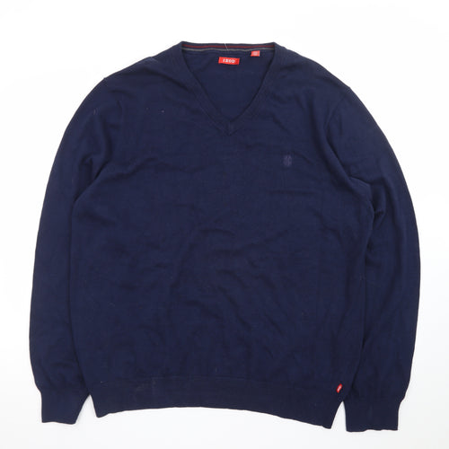 IZOD Men Blue Cotton V-Neck Pullover Jumper XL Classic Knit